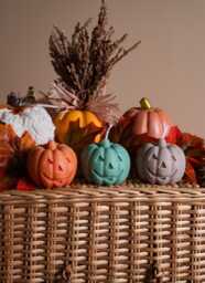 Pumpkin Candle - Spooky Season Handmade Soy Wax Halloween Decor - thumbnail 1