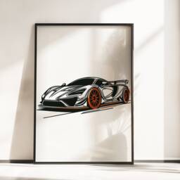 Supercar Wall Art Set - 3 Cars Posters - Line Drawing Design Boys Room Kids Bedroom Poster Gifts Sports Car Print Orange Artwork - thumbnail 3