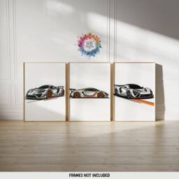 Supercar Wall Art Set - 3 Cars Posters - Line Drawing Design Boys Room Kids Bedroom Poster Gifts Sports Car Print Orange Artwork - thumbnail 2