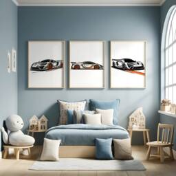 Supercar Wall Art Set - 3 Cars Posters - Line Drawing Design Boys Room Kids Bedroom Poster Gifts Sports Car Print Orange Artwork - thumbnail 1