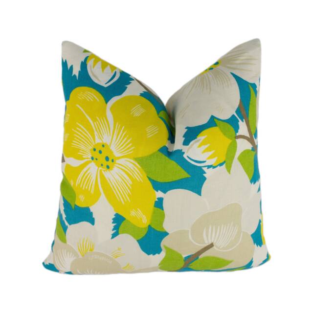 Schumacher & Paul Poiret - Magnolias Citron/Peacock Lush 1930's Floral Designer Cushion Cover Handmade Throw Pillow Home Decor - image 1