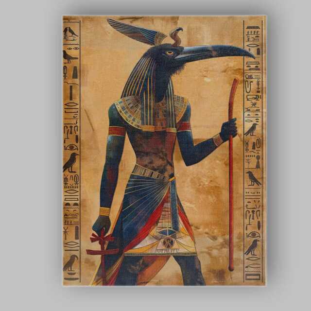 Egyptian God Thoth Sacred Ibis Hieroglyphic Artwork Canvas Wall Art Print Decor Picture Ready To Hang - image 1