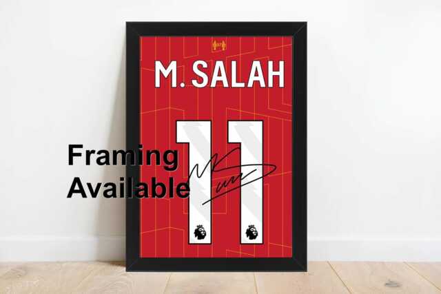 2025 Mo Salah Signed Liverpool Printed Autograph Print Photo Framed Option Shirt Jersey - image 1