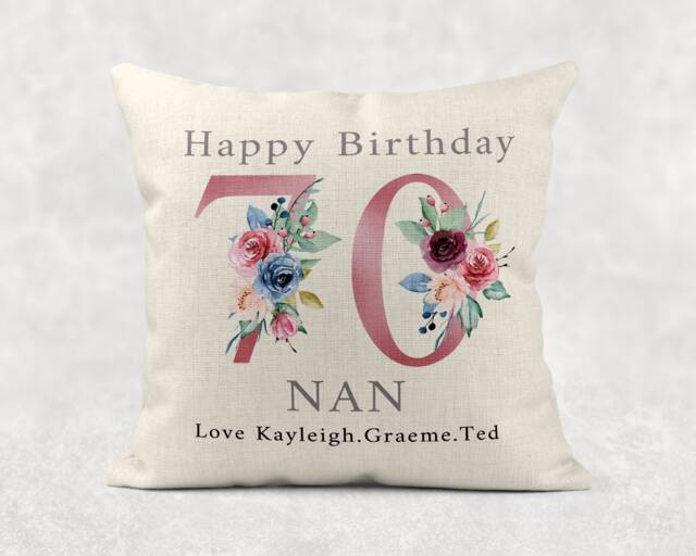 Personalised Floral Birthday Pillow Rose Country Linen Cushion Cover - image 1