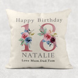 Personalised Floral Birthday Pillow Rose Country Linen Cushion Cover - thumbnail 2