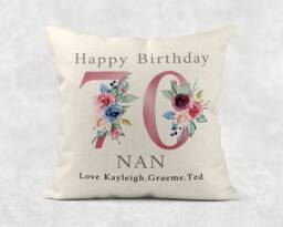 Personalised Floral Birthday Pillow Rose Country Linen Cushion Cover - thumbnail 1