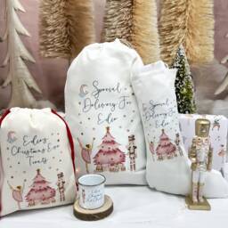 Personalised Pink Christmas Sack, Stocking & Mug, Nutcracker Fairy Design, Special Delivery Bag, Baby Girl's First Gift