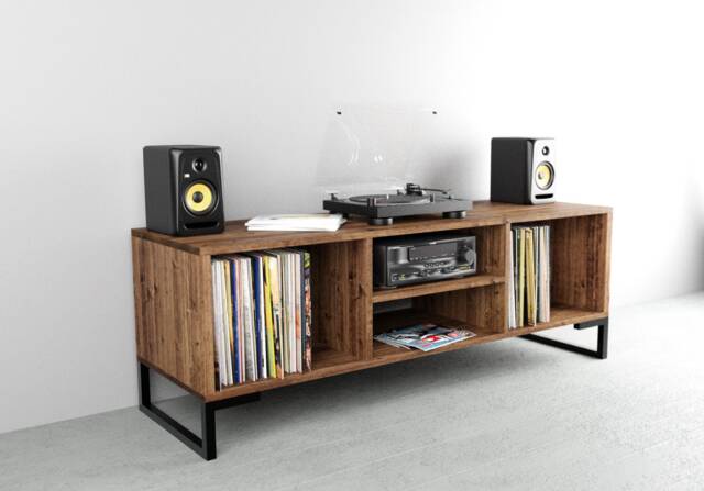 Scandinavian Record Cabinet - Vinyl Storage Unit Media Tv Stand Handmade Sideboard - image 1