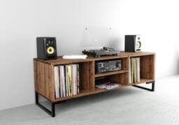 Scandinavian Record Cabinet - Vinyl Storage Unit Media Tv Stand Handmade Sideboard - thumbnail 1