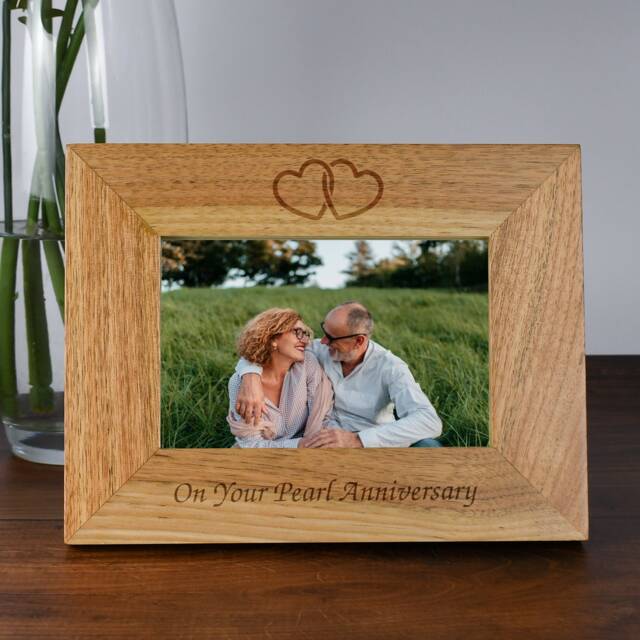 Personalised Wooden Photo Frame Pearl Wedding Anniversary Gift - 30Th Present For Couple, Parents, Mum & Dad 6x4 7x5 Landscape - image 1