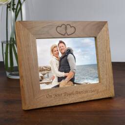 Personalised Wooden Photo Frame Pearl Wedding Anniversary Gift - 30Th Present For Couple, Parents, Mum & Dad 6x4 7x5 Landscape - thumbnail 2