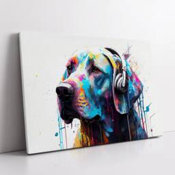 Labrador With Headphones Dog Pet Abstract Modern Painting Wall Art, Framed Canvas Poster Print, Home Kitchen Office Room Decor, Gifts - thumbnail 2