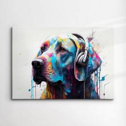 Labrador With Headphones Dog Pet Abstract Modern Painting Wall Art, Framed Canvas Poster Print, Home Kitchen Office Room Decor, Gifts - thumbnail 3
