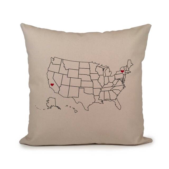 Long Distance Relationship Pillow, Custom Us Map Pillow Cover, States Wedding Gift, Personalized Gift, Gift For Couple, Christmas Gift - image 1