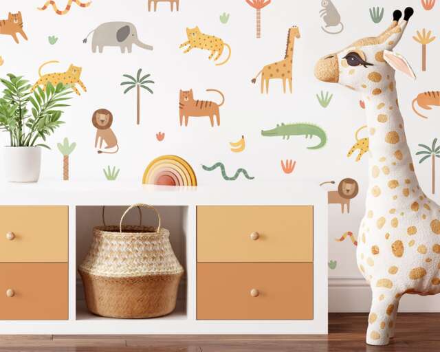Jungle Wall Decals - Safari Animal Nursery Decor, Kids Room Decal, Reusable & Removable Stickers - image 1