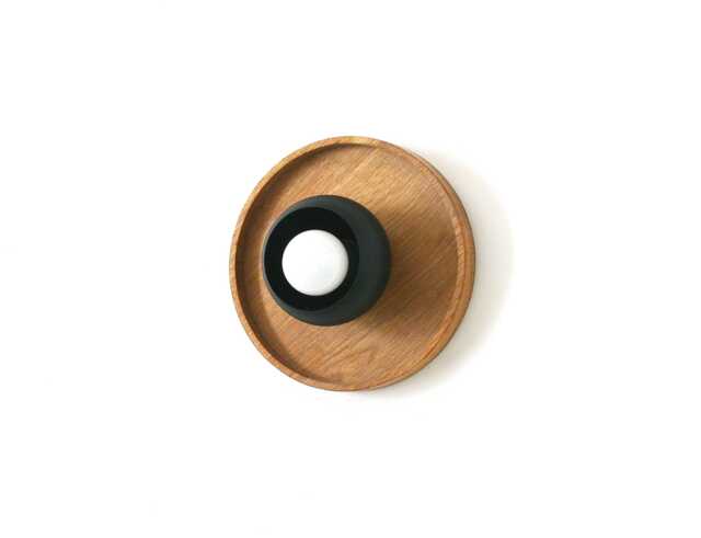 White Oak & Black Mid Century Modern Sconce Light Flush Mount Round Wall Fixture Kitchen Bedside - image 1