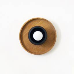 White Oak & Black Mid Century Modern Sconce Light Flush Mount Round Wall Fixture Kitchen Bedside - thumbnail 4