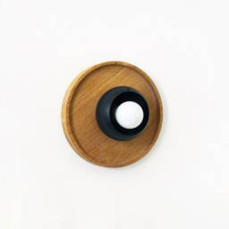 White Oak & Black Mid Century Modern Sconce Light Flush Mount Round Wall Fixture Kitchen Bedside - thumbnail 3