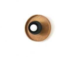 White Oak & Black Mid Century Modern Sconce Light Flush Mount Round Wall Fixture Kitchen Bedside