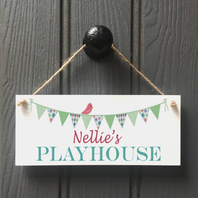 Personalised Playhouse Sign Teal Bird Green Pink Bunting Kids Playhouse Sign/ Spiel Haus/ Playroom Signs// - image 1