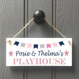 Personalised Playhouse Sign Teal Bird Green Pink Bunting Kids Playhouse Sign/ Spiel Haus/ Playroom Signs// - thumbnail 3