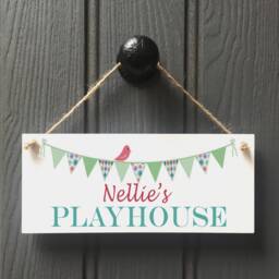 Personalised Playhouse Sign Teal Bird Green Pink Bunting Kids Playhouse Sign/ Spiel Haus/ Playroom Signs// - thumbnail 1