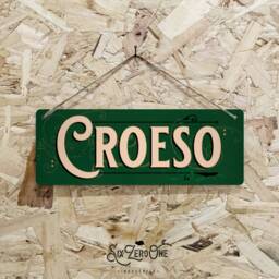 Croeso Metal Sign Horizontal - Vintage Worn Look Print Welsh Wales Cymru Bar Pub Cheers Welcome Celtic Silver/White - thumbnail 3