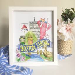 Boston Print, New England Art Work, Watercolor Boston, Fenway Park, Massachusetts Decor, Lobster Illustration, Housewarming Gift - thumbnail 1