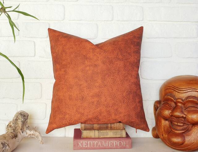 Terra-Cotta Faux Leather Pillow Cover Handmade Home Decor - image 1