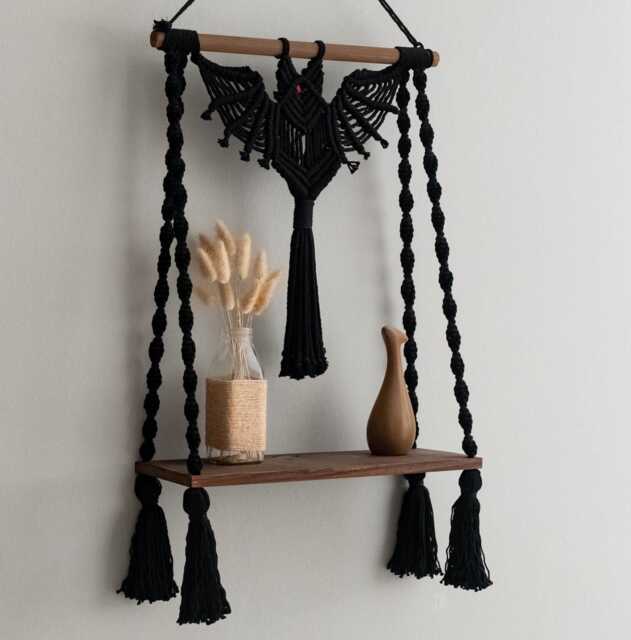 Bat Plant Hanger, Modern Wall Art, Witchy Gifts, Gothic Home, Boho Holder, Dark Aesthetic, Macrame Tapestry, W52 - image 1