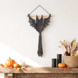 Bat Plant Hanger, Modern Wall Art, Witchy Gifts, Gothic Home, Boho Holder, Dark Aesthetic, Macrame Tapestry, W52 - thumbnail 4
