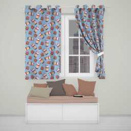 Cute Chocolate Milkshake Blue Background Sweet Drink Seamless Pattern Readymade Eyelet Ring Top Thermal 100% Blackout Curtains - thumbnail 1
