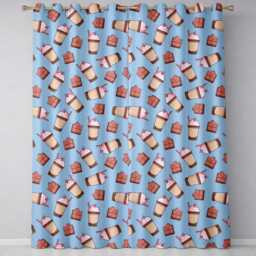 Cute Chocolate Milkshake Blue Background Sweet Drink Seamless Pattern Readymade Eyelet Ring Top Thermal 100% Blackout Curtains - thumbnail 2