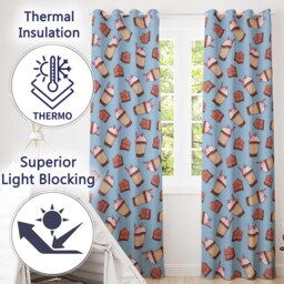 Cute Chocolate Milkshake Blue Background Sweet Drink Seamless Pattern Readymade Eyelet Ring Top Thermal 100% Blackout Curtains - thumbnail 3