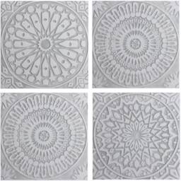 Ceramic Tile Wall Hanging Set Mandala Mosaic, Outdoor Art, Grey & White - 30cm/11.8 - thumbnail 3