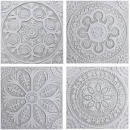 Ceramic Tile Wall Hanging Set Mandala Mosaic, Outdoor Art, Grey & White - 30cm/11.8 - thumbnail 2
