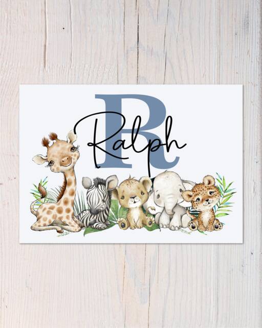 Personalized Safari Animal Print Baby Boy Nursery Decor - image 1