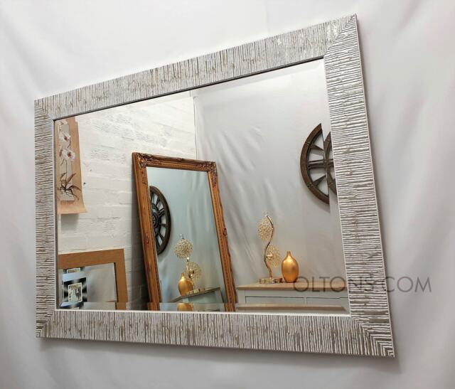 Blanca Wood Frame 2 Tone Silver White Colour Wall Mirror Bevelled Edge Glass Hand Finished Rectangular Made in UK - image 1