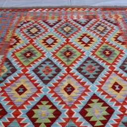 7x10 Chubi Tribal Kilim Rug, Afghan Flatweave Area Brand New Kilim, Maimana Oriental Turkmen Rug For Bedroom, Livingroom - thumbnail 3