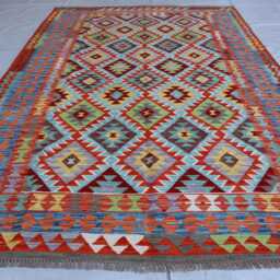 7x10 Chubi Tribal Kilim Rug, Afghan Flatweave Area Brand New Kilim, Maimana Oriental Turkmen Rug For Bedroom, Livingroom - thumbnail 2