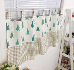 Cafe Curtain Valance/Window Treatment Topper/Kitchen/Dining/Bathroom/Kids Nursery Living Room, Drape Panel-Pine Tree Check, Get Free Gift