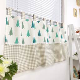 Cafe Curtain Valance/Window Treatment Topper/Kitchen/Dining/Bathroom/Kids Nursery Living Room, Drape Panel-Pine Tree Check, Get Free Gift - thumbnail 3