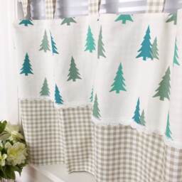 Cafe Curtain Valance/Window Treatment Topper/Kitchen/Dining/Bathroom/Kids Nursery Living Room, Drape Panel-Pine Tree Check, Get Free Gift - thumbnail 2