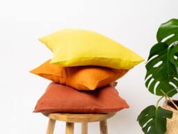 Orange & Yellow Linen Cushion Covers, Pure Stone Washed Softened Cushions 45cm X - 18 - thumbnail 1