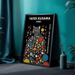 Yayoi Kusama Colourful Cat Poster - Modern Pop Art Dot Print - thumbnail 2