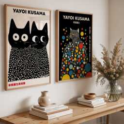 Yayoi Kusama Colourful Cat Poster - Modern Pop Art Dot Print - thumbnail 3