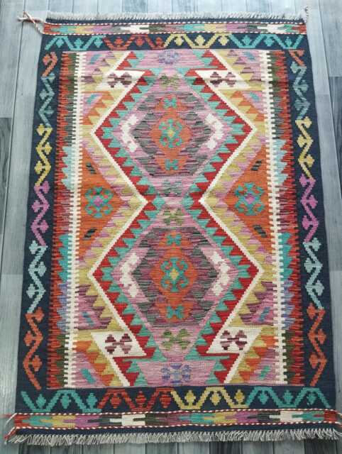 Multicolour Kilim Rug, Handmade Artisan Afghan Turkish Persian Navajo Scandinavian Bohemian Flatweave Natural Wool Rug 150x106 cm - image 1