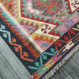 Multicolour Kilim Rug, Handmade Artisan Afghan Turkish Persian Navajo Scandinavian Bohemian Flatweave Natural Wool Rug 150x106 cm - thumbnail 3
