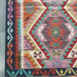 Multicolour Kilim Rug, Handmade Artisan Afghan Turkish Persian Navajo Scandinavian Bohemian Flatweave Natural Wool Rug 150x106 cm - thumbnail 2