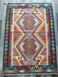 Multicolour Kilim Rug, Handmade Artisan Afghan Turkish Persian Navajo Scandinavian Bohemian Flatweave Natural Wool Rug 150x106 cm - thumbnail 1